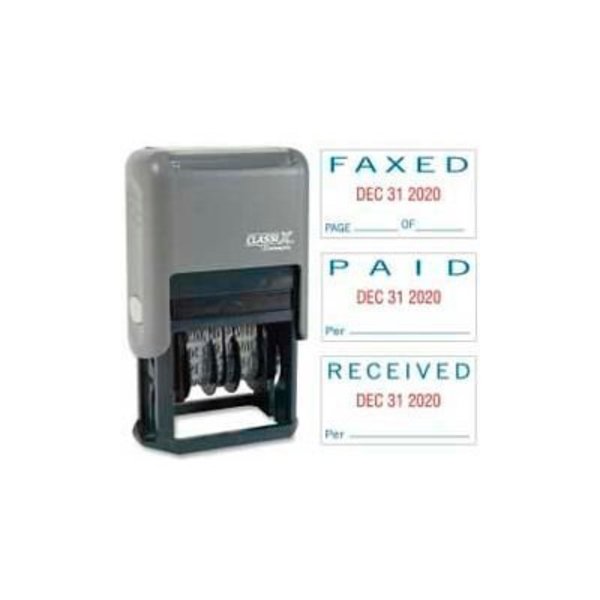 Shachihata Inc. Xstamper® Self-Inking Message/Date Stamp, PAID/FAXED/RECEIVED, 15/16" x 1-3/4", Blue/Red 40330